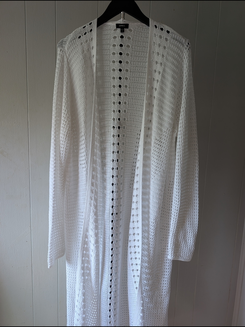 Express White Open Crochet Longline Cardigan